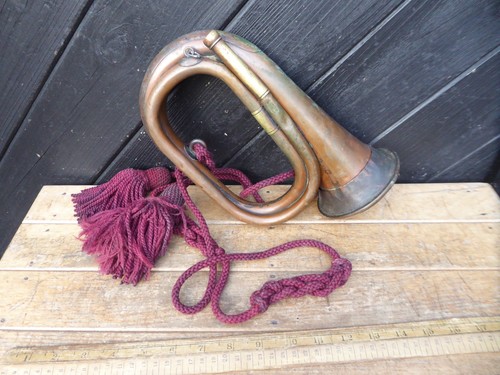 Brass and Copper Military Bugle / Civil War Bugle . Tassels but no Mouthpiece  #