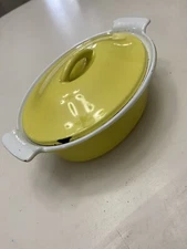 Descoware Belgium Yellow Enamel Cast Iron Casserole w/Lid See Photos For Wear