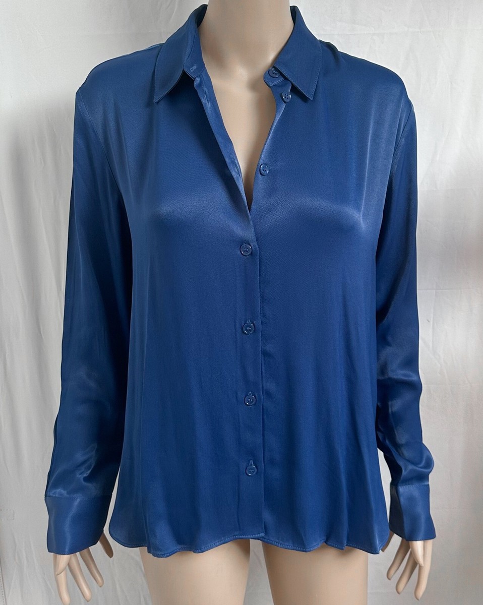 ZARA WOMAN BLUE LONG CUFF SLEEVES SILKY SATIN SHIRT