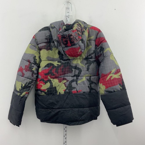 Nike Boys Gray Camo Print Hooded Puffer Jacket Polyester Size L/12-13 Preowned - Picture 2 of 5