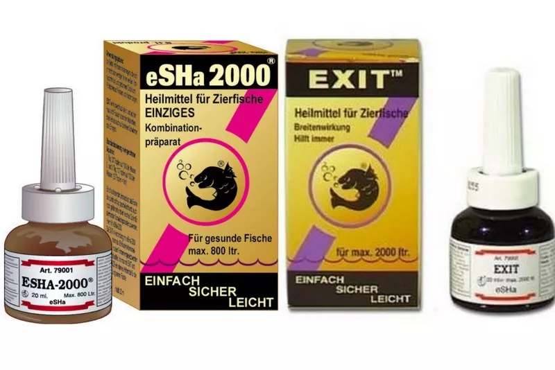 eSHa 20 ml 2000 + 20 ml EXIT peces ornamentales remedio puntos 18 enfermedades