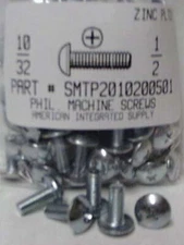 #10-32x1/2 Truss Head Phillips Machine Screws Steel Zinc Plated (100)