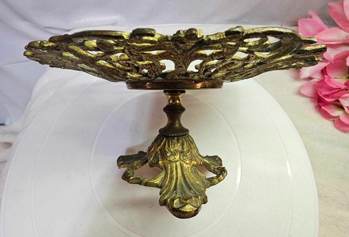 Antik Vintage Messing verziert Jugendstil Shakespeares Haus Tazza Kompott/Kuchen Tablett - Bild 5 von 11