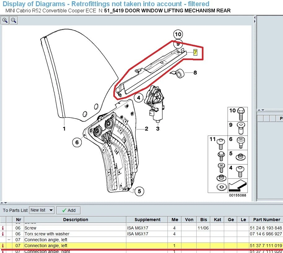 Mini Connection Angle for Rear Left Electric Window 51377111019 - Image 4 of 4