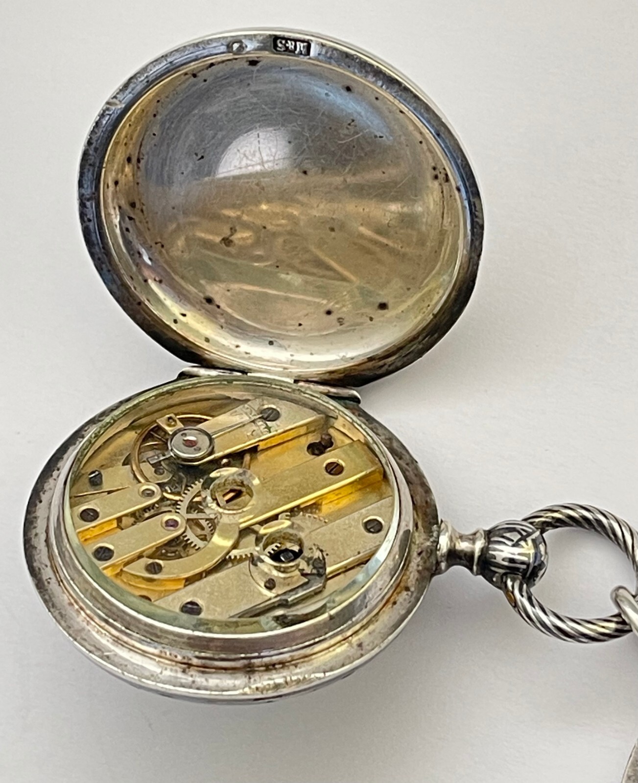 Antique Pocket Watch Solid Silver & Enamel Full S… - image 4