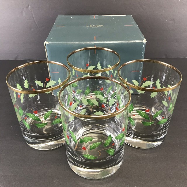 Lenox Holly Berry Holiday Double Old Fashioned Glasses Rocks 12 oz Set