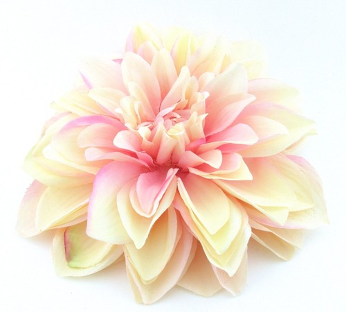 Large 7" Cream White Lavender Dinner Plate Dahlia Silk Flower Brooch Pin, Hat - Picture 2 of 5