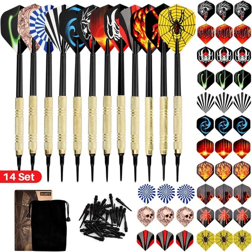 Darts Set 14 Softdart Pfeile mit 42 Flight 120 Dartspitzen 14g Dartpfeile Set