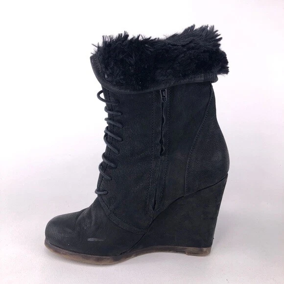 Boutique 9 Distance Ankle Booties Womens Size 7.5M Black Leather Covered Wedge - Image 2 of 4