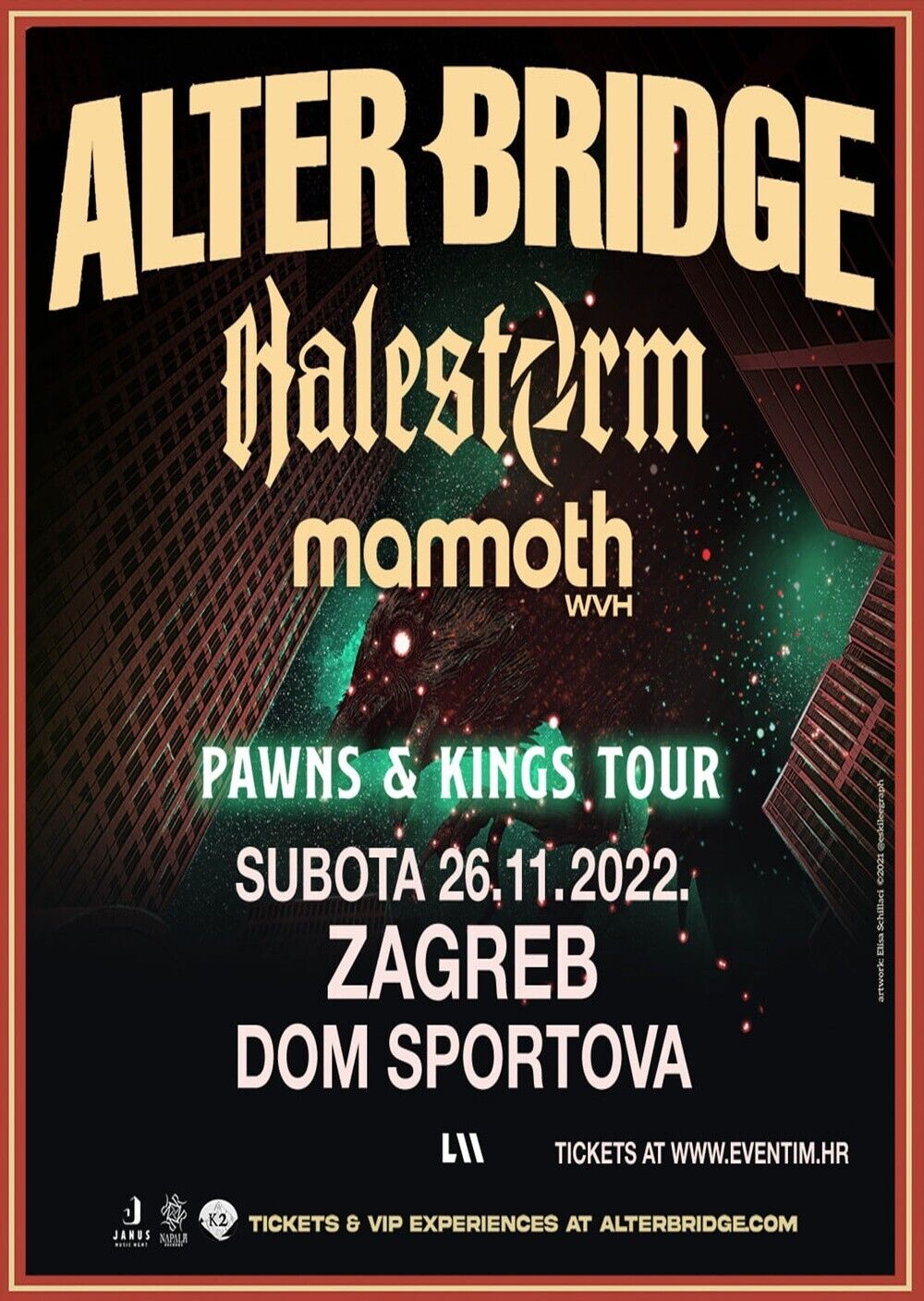 Alter Bridge 2022 'Pawns & Kings' European Tour Poster