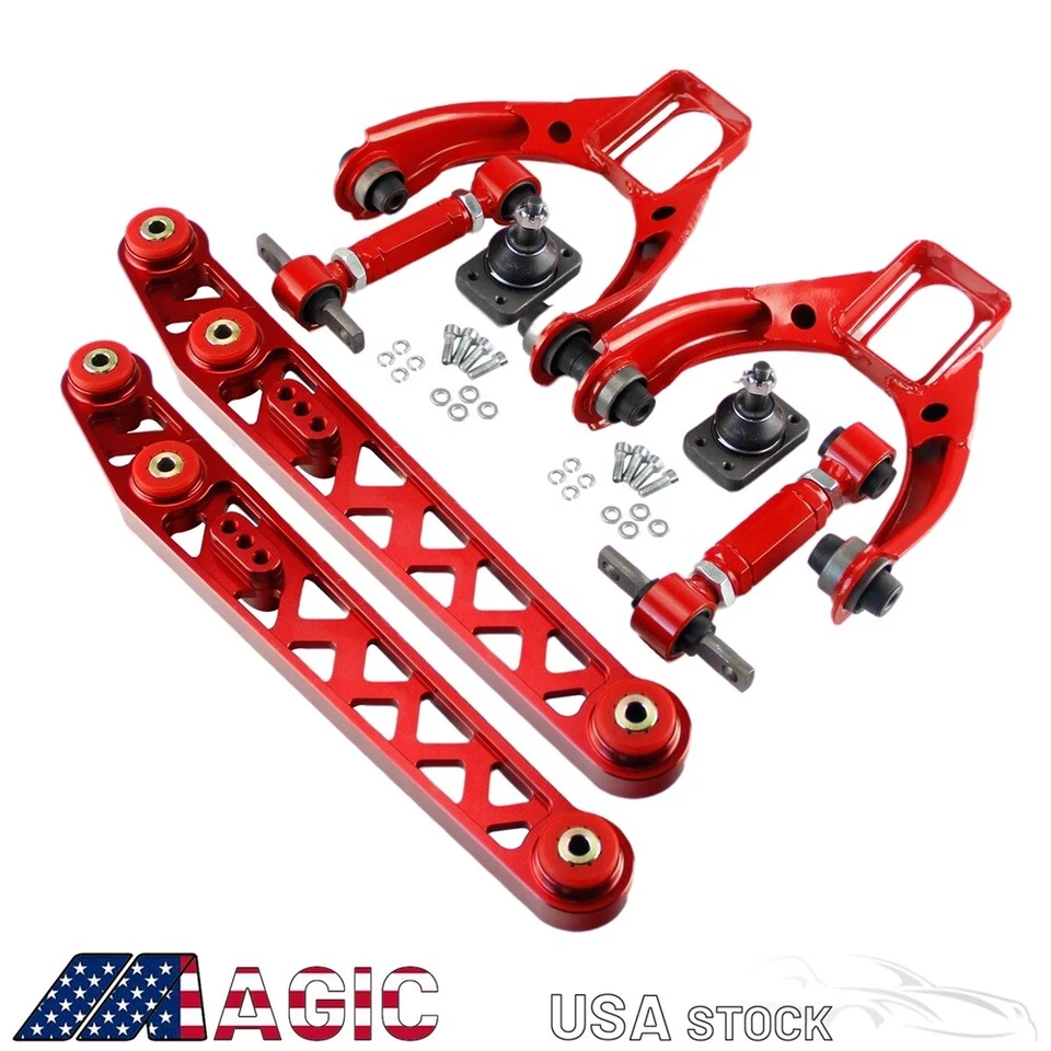 Brazo de control inferior LCA + Kit de inclinación superior delantero + trasero para 96-00 Honda Civic EK rojo Foto 2 de 4