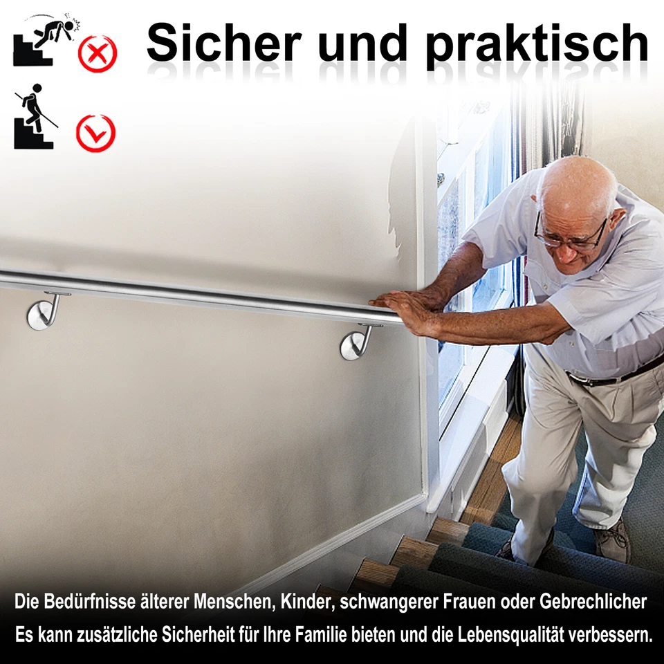 Edelstahl Geländer Wand Handlauf Treppe Haltegriff Balkongeländer Innen & Außen - Bild 4 von 4