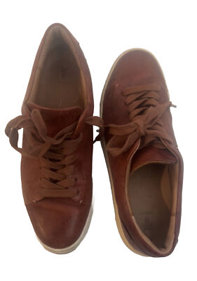 FRYE Men's US 8M Chambers Low Top Sneaker in Cognac Brown Leather Lace Up Shoe