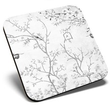 Square Single Coaster bw - Vintage Floral Birds Wallpaper Flowers  #43723