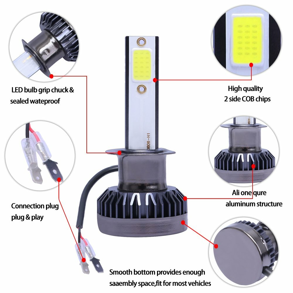 IRONWALLS 6-Sided H7 H11 LED Headlight Bulbs Combo - Super Bright 6500K White 50000hrs IP68