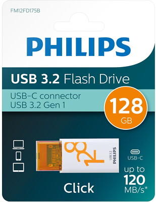 Philips USB Stick 128GB Click Series weiß orange Typ C USB 3.2 Gen 1