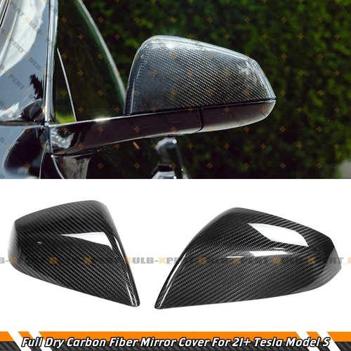 PLAID STYLE REAL CARBON FIBER SIDE MIRROR COVER CAP FOR 2021-2024 TESLA MODEL S