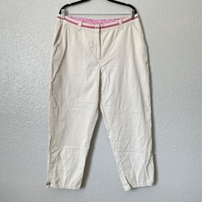 LL Bean Sz 18 Pet Khaki High Rise Tab Pockets Tapered Legs Trail Hiking Pants