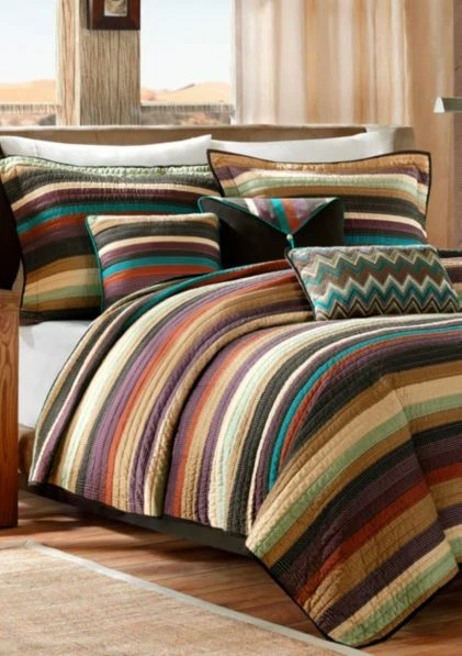 HERMOSO ACOGEDOR JUEGO DE EDREDONES A RAYAS CABINA SUROESTE AZUL VERDE AZULADO PÚRPURA VERDE MARRÓN Foto 3 de 3