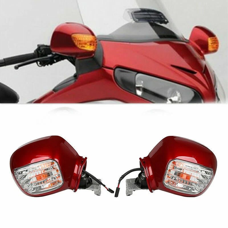 Red Rear View Mirrors W/ Turn Signal Fit For Honda Goldwing GL1800 2001-2017 16