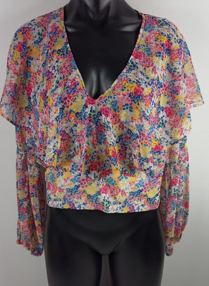 ZARA Size M Crop Top Ruffles Statement Sleeves EXC