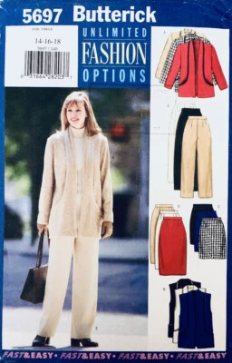 Butterick Pattern 5697 | Misses Jacket, Pants, Vest & Skirt, Size 14 16 18 UNCUT - image 1 of 3