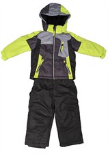 Weatherproof 32 Degrees Boys 2pc Jacket and Bib Pant Black Herringbone/Lime