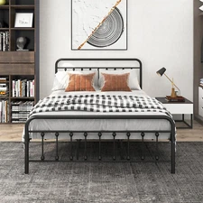Twin/Full/Queen Size Bed Frame Metal Platform Bed with Headboard Footboard Black