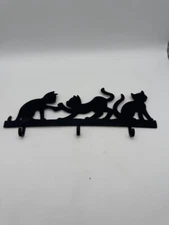 Black Three Kitten Cut Metal Key Hook Hanger 14" x 4"