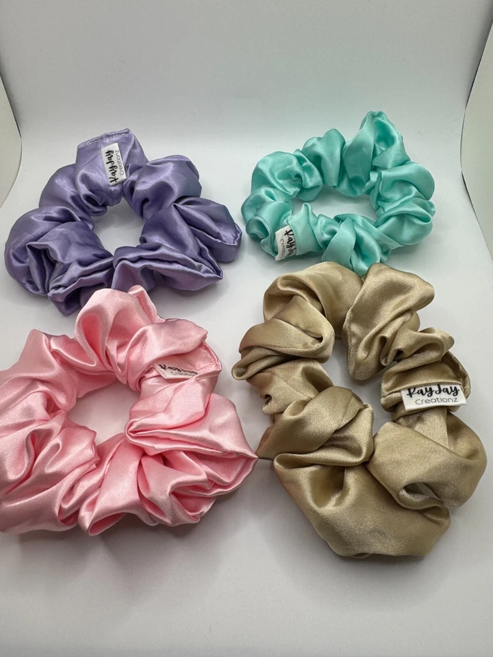 Kay Jay 100 % seda pura cabello crujiente hecho a mano paquete de 4 soportes para cola de caballo crujientes Foto 4 de 4