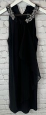 ADRIANNA PAPELL Womens' Black Sleeveless Jeweled Rhinestones Neck Dress Size 6