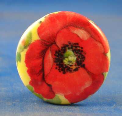 Birchcroft Porzellan Knopf - lebendiger roter Mohn - Ein Zoll Größe (25 mm)
