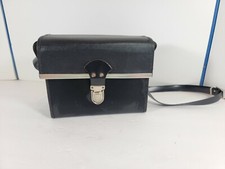 Vintage Hard Leather Black Binocular Case with Snap Closure, Suede Lined, strap