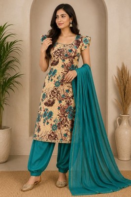 Only Worn Few Time Women s Wear Print Flowers Suit Salwar Kameez Dupata Dress