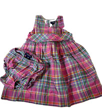 Chaps Plaid Sundress & Bloomers Sleeveless Dress Pink Green Blue Sz 18MTH