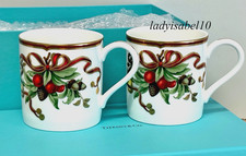Tiffany  Co Holiday Garland Mug Coffee Cup Set of 2 Christmas Bone China - Auth