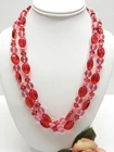 Red & Pink Art Glass & Genuine Pearl Bead Necklace, Extra Long Single Strand 44"