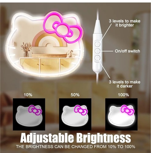 Anime Hello Kit Katze Leuchtreklame Spiegel L16.1 W14 Kosmetikspiegel - Weiß/Pink - Bild 5 von 5