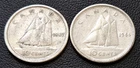 1942 & 1944 Canada Silver 10-Cent Dimes - 80% Silver Coins