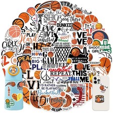 50 PCS Love Basketball Decals, Multicolor Cartoon Basketball Vinyl Stickers