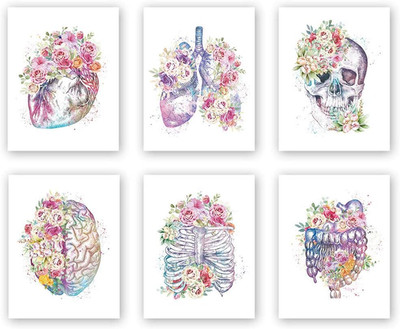 Unframed Flowers Skeletal Wall Art Print, Human Organs Art Printing, Body Anatom