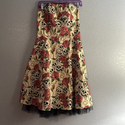 Folter Forever Yours Tattoo Dress Sz M Midi Skull Rose Rockabilly Pin-Up Gothic