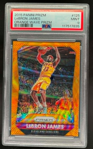 2015 PANINI PRIZM LEBRON JAMES ORANGE WAVE PRIZM #125 PSA 9 MINT