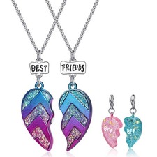 Best Friends Half Heart Pendant Necklace Set For Kids Girls BFF Friendship Gift