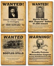 Bootleggers Wanted Posters Art Prints - Set of Four Antique Photos (8x10) Unf...