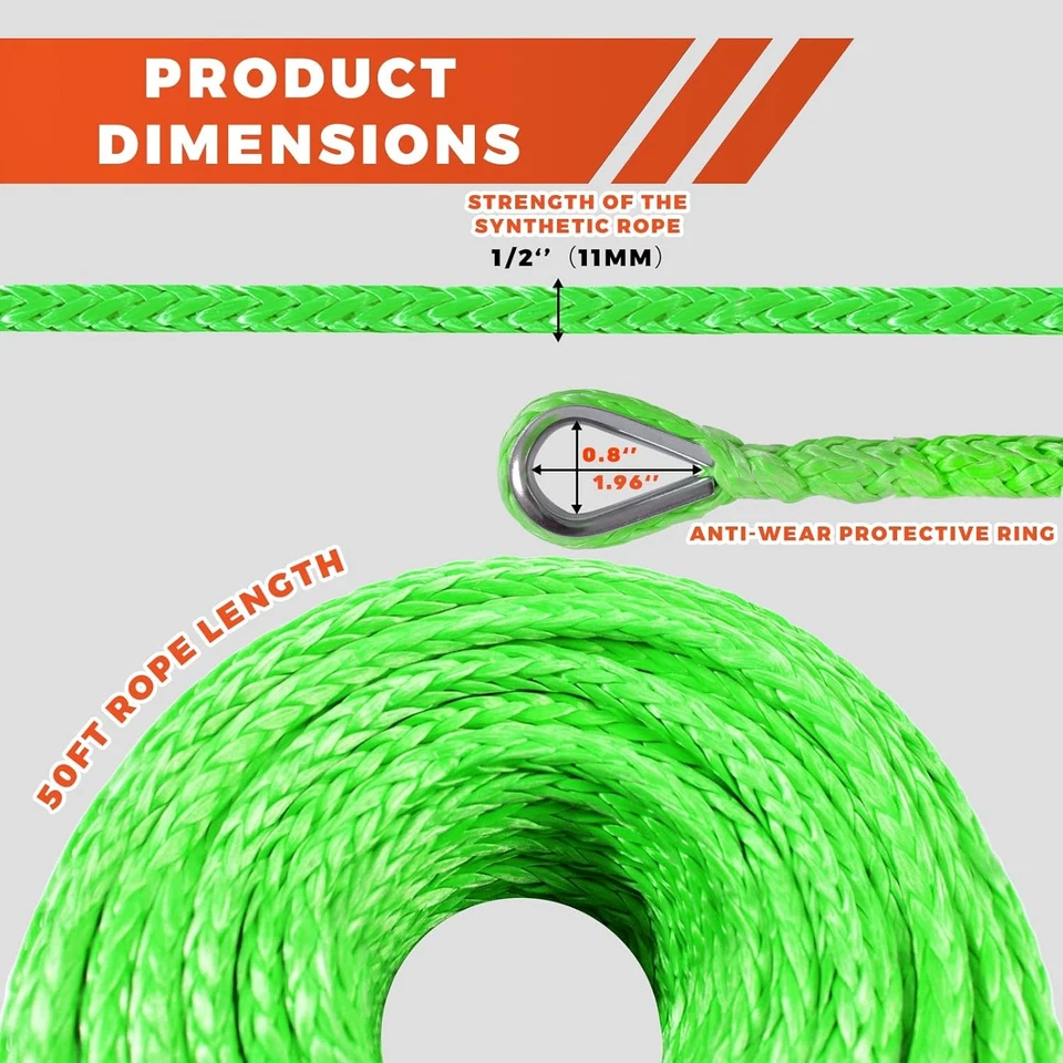 Extensión de cuerda de cabrestante, cuerda de extensión de cabrestante sintético de 1/2"" x 50 pies 32,500 libras, Win Foto 4 de 4