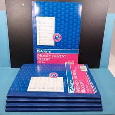 Pack of 5 Adams Money Rent Receipt Books 7-5/8" x 11" Carbonless 3 Part TC1182