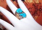 NAVAJO Native American Sterling Silver Turquoise Brass Ring - Size 10 — photo 4