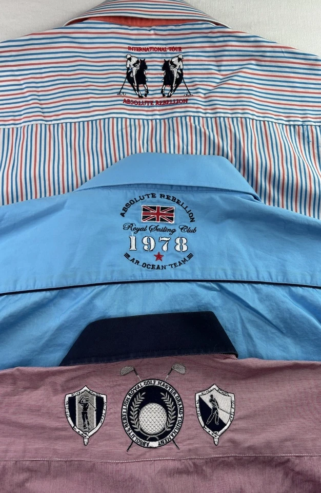 Lote 3 Camisas Bordadas Absolute Rebellion Para Hombre Golf Vela Esquí Preppy 4XL Foto 2 de 4