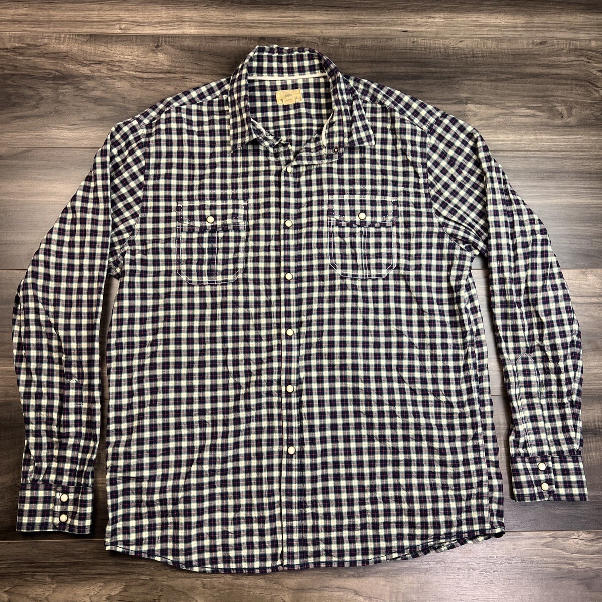Trevero Shirt Mens Large Multicolor Plaid Pearl Snap Front Long